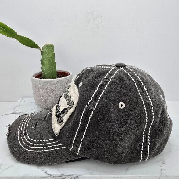 boho Pardon My French embroidered gray canvas adjustable baseball hat - Picture 4 of 8